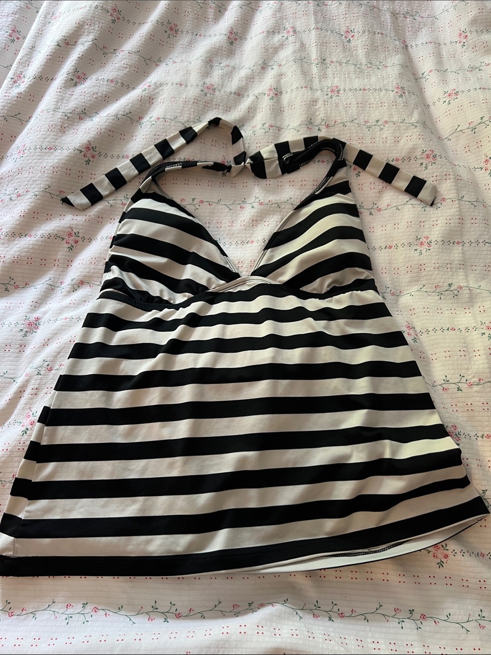 Black & White Striped Women’s Halter Tankini Top